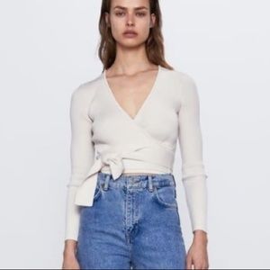 Zara Ribbed Wrap top with Tie EUC